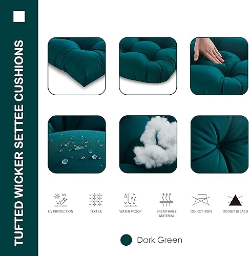 Miniatura 3 de YOOZEKU Cojines para silla de mimbre para exteriores e interiores, para todo tipo de clima, de 3 piezas, 1 sofá biplaza y 2 cojines impermeables en