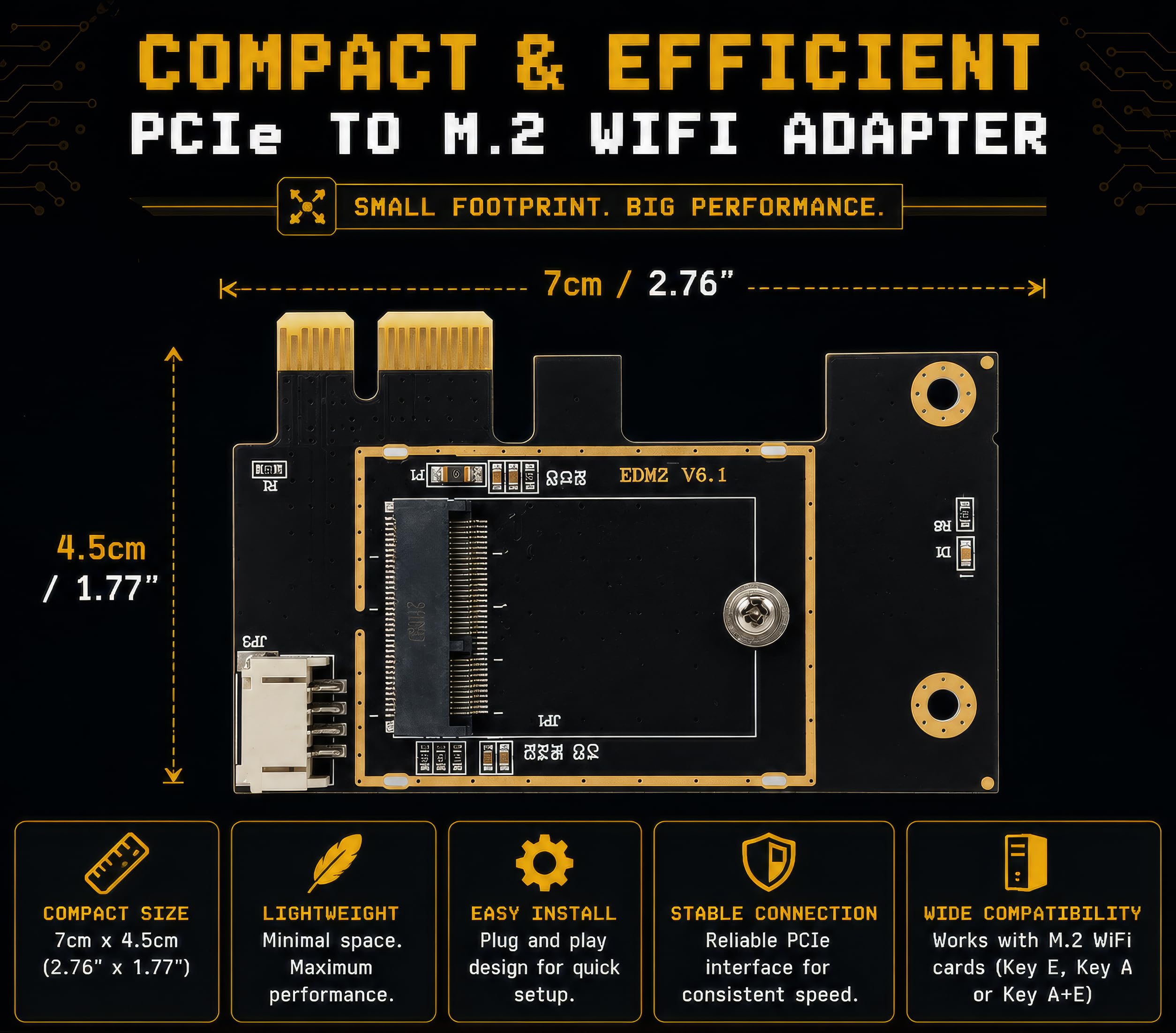 M.2 NGFF Wireless Card to PCI-e 1X Adapter M.2 Bluetooth-Compatible Network Card to WiFi WLAN Converter Desktop for 8260 (Laptop to Desktop)