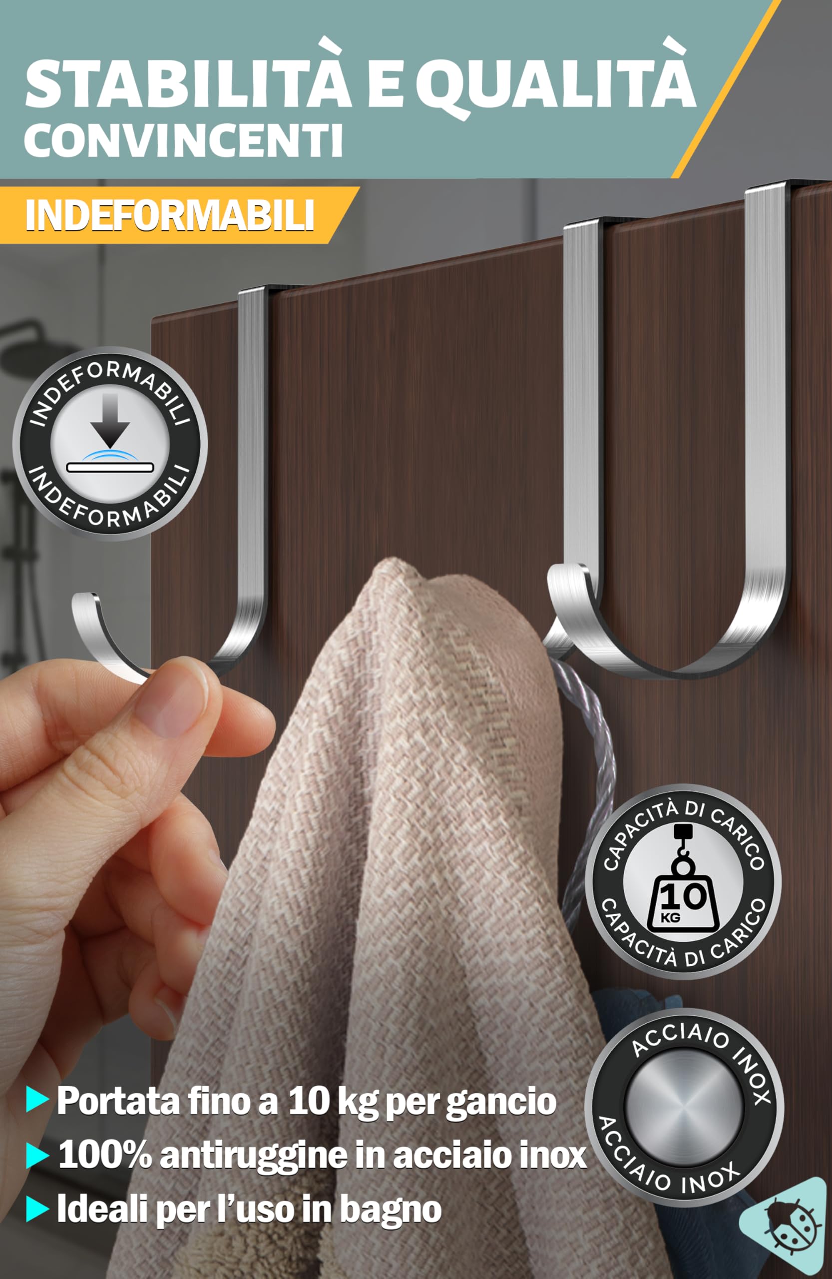 Accappatoio Bagno 1.6mm Set 10 Pezzi Gancio Porta Appendiabiti Stabile