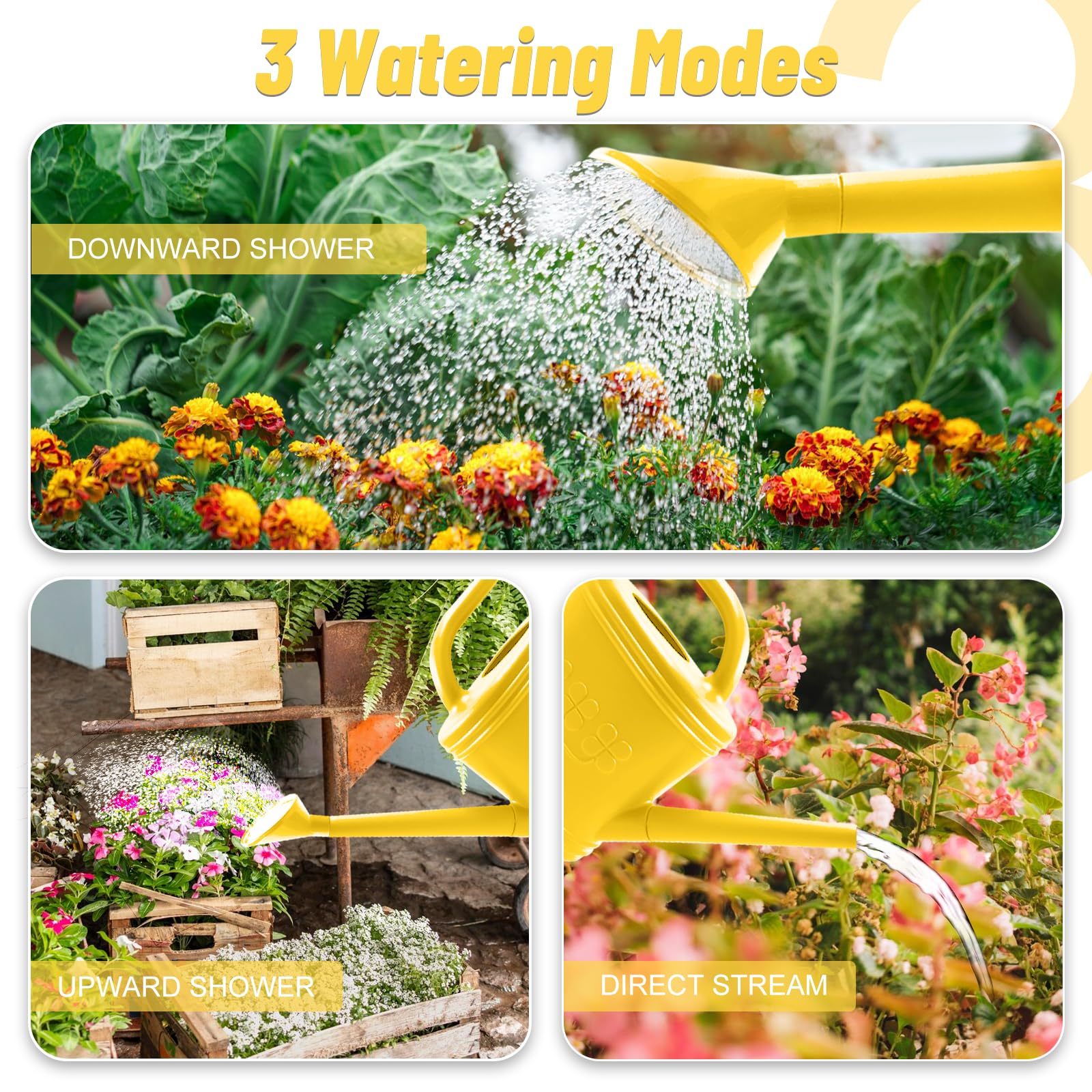 Arrosoir pour plantes d'intérieur et d'extérieur, arrosoir avec pommeau de douche en acier inoxydable, arrosoir en plastique de 3,8 l pour jardin, fleurs, légumes, serre