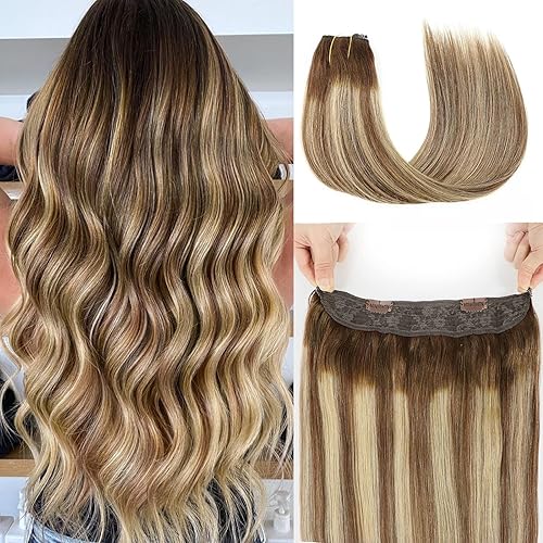 Vista 29 de RECOOL Extensiones de cabello humano real con alambre, balayage, color marrón chocolate a marrón claro y rubio decolorado, extensiones de cabello