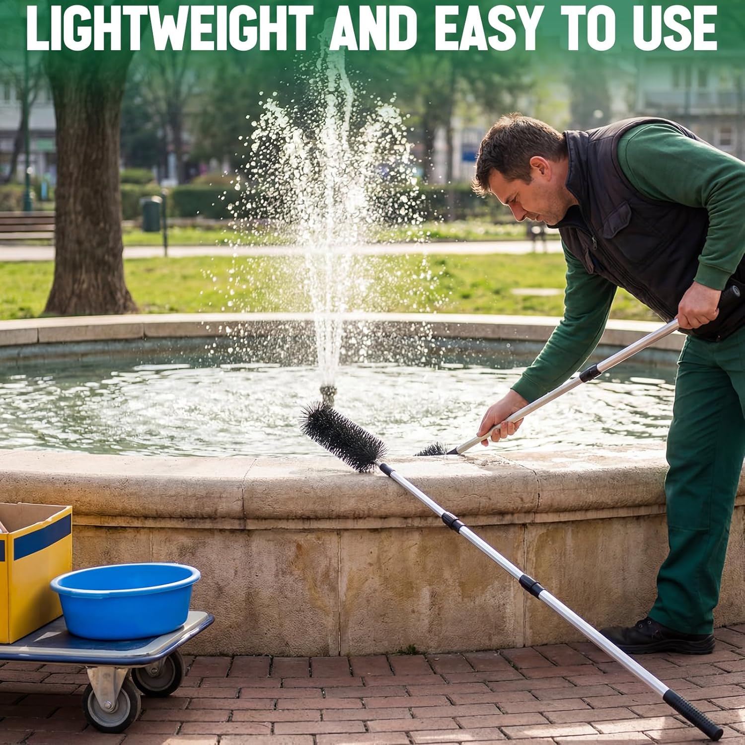 LemonRoad 2 Pack Water Garden Koi Fish Pond Cleaning Brush with 70 Telescopic Pole, Scrubbing Brush for Routine Water Garden Koi Fish Pond Maintenance, Cleaning