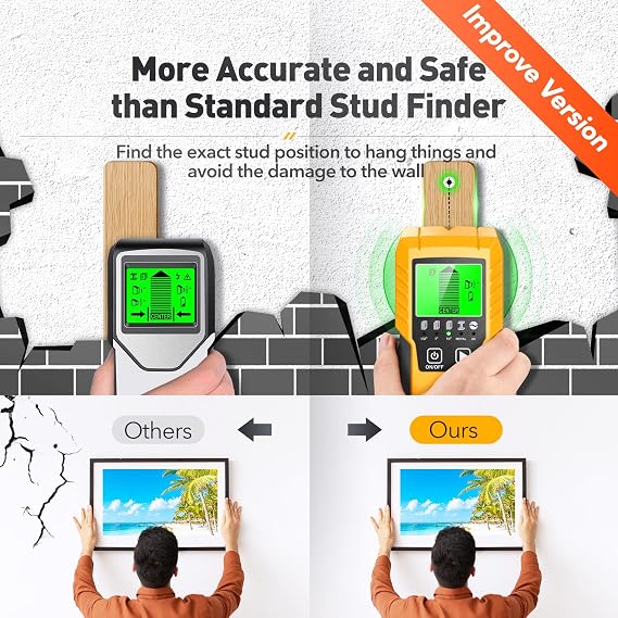 Povlen Stud Finder Wall Scanner Detector with Wood Metal AC Wire Detection | 5 in 1 Beam Finder with LCD Display, Edge and Center Detection for Wood, Metal, Live AC Wire, Drywall, Framing, Pipe & Joists