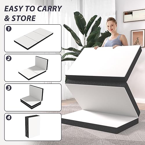 Miniatura 5 de Colchón plegable, colchón de espuma viscoelástica de gel de tres pliegues, colchón plegable portátil con funda lavable y parte inferior