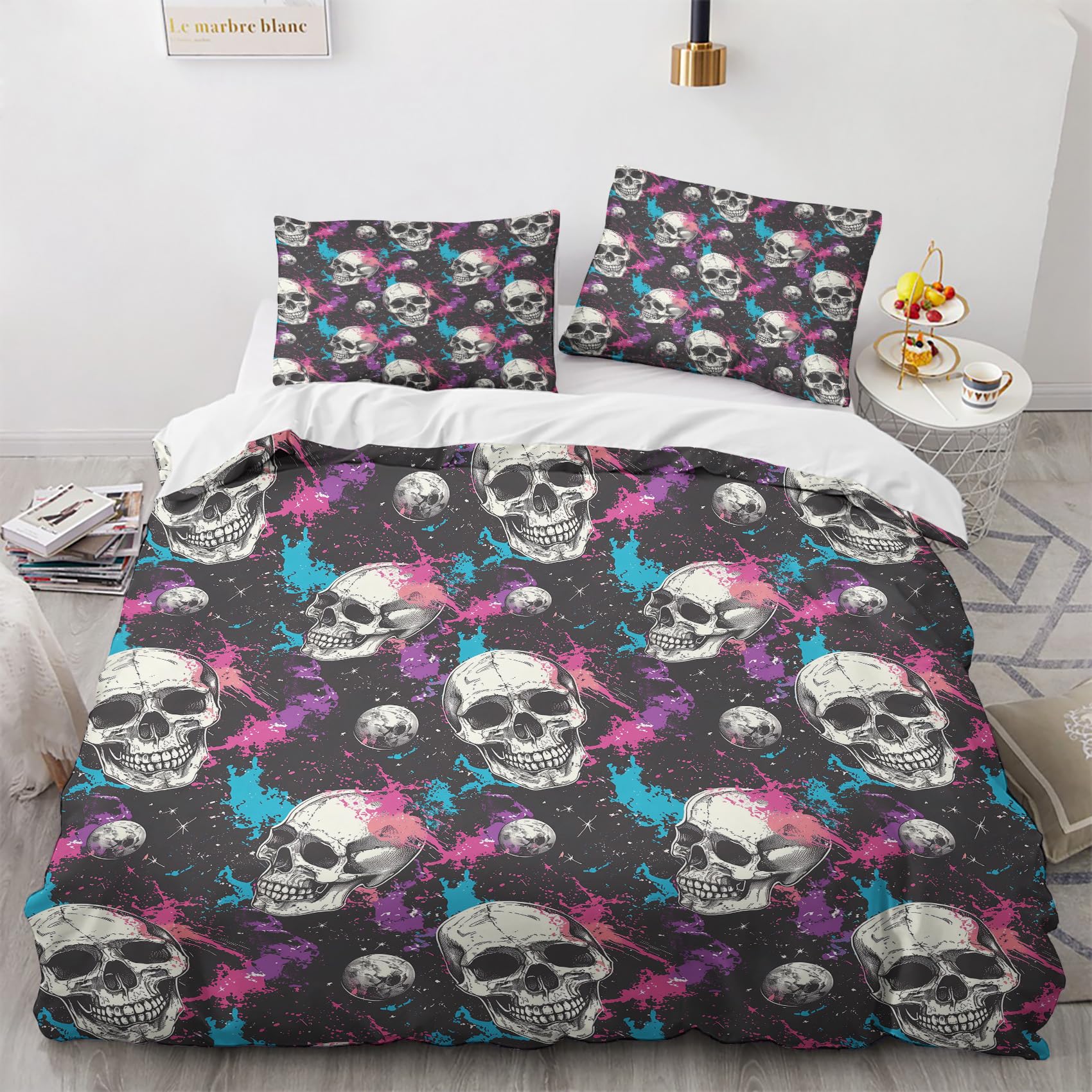 Housse de couette 160x200 crâne en polycoton douce et résistante