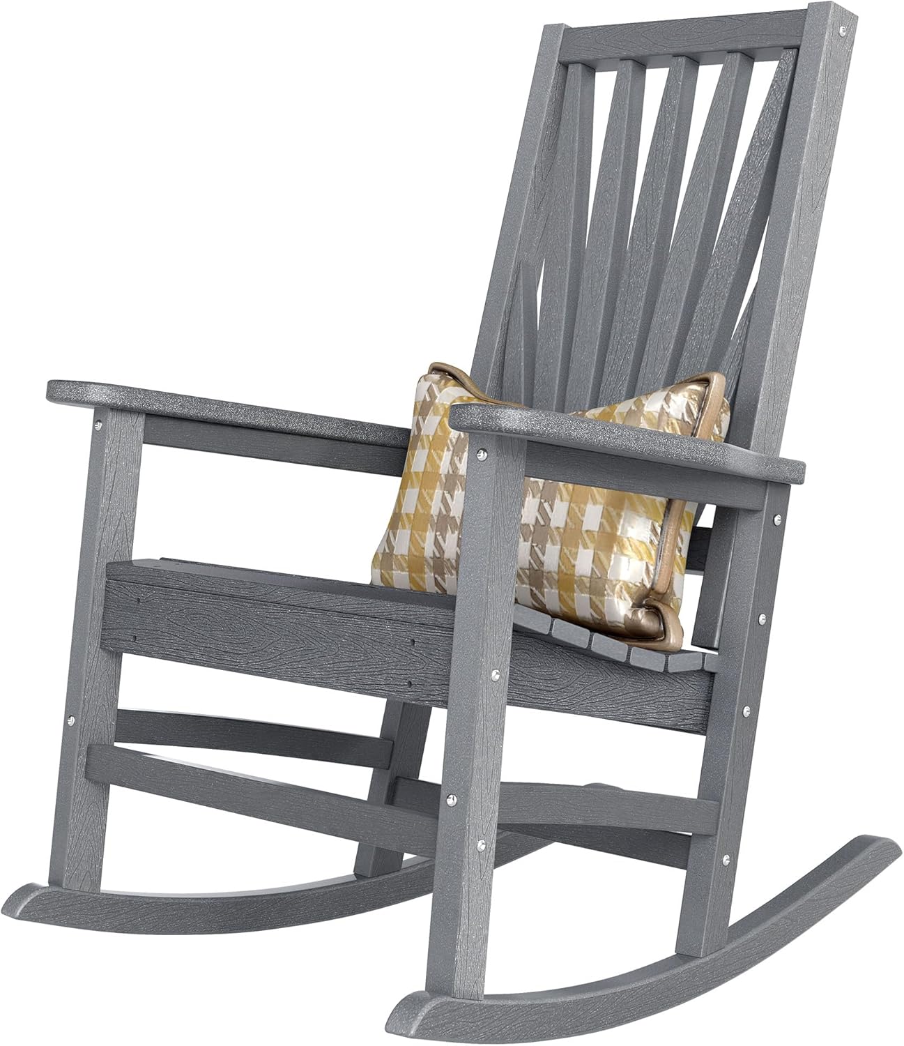 DWVO Outdoor Rocking Chair, Patio Rocker with Windsor Backrest & Wide Armrests, HDPE Patio Chair, 30° Rocking Motion, Outdoor Rocker for Porch, Balcony, Garden Seating, White