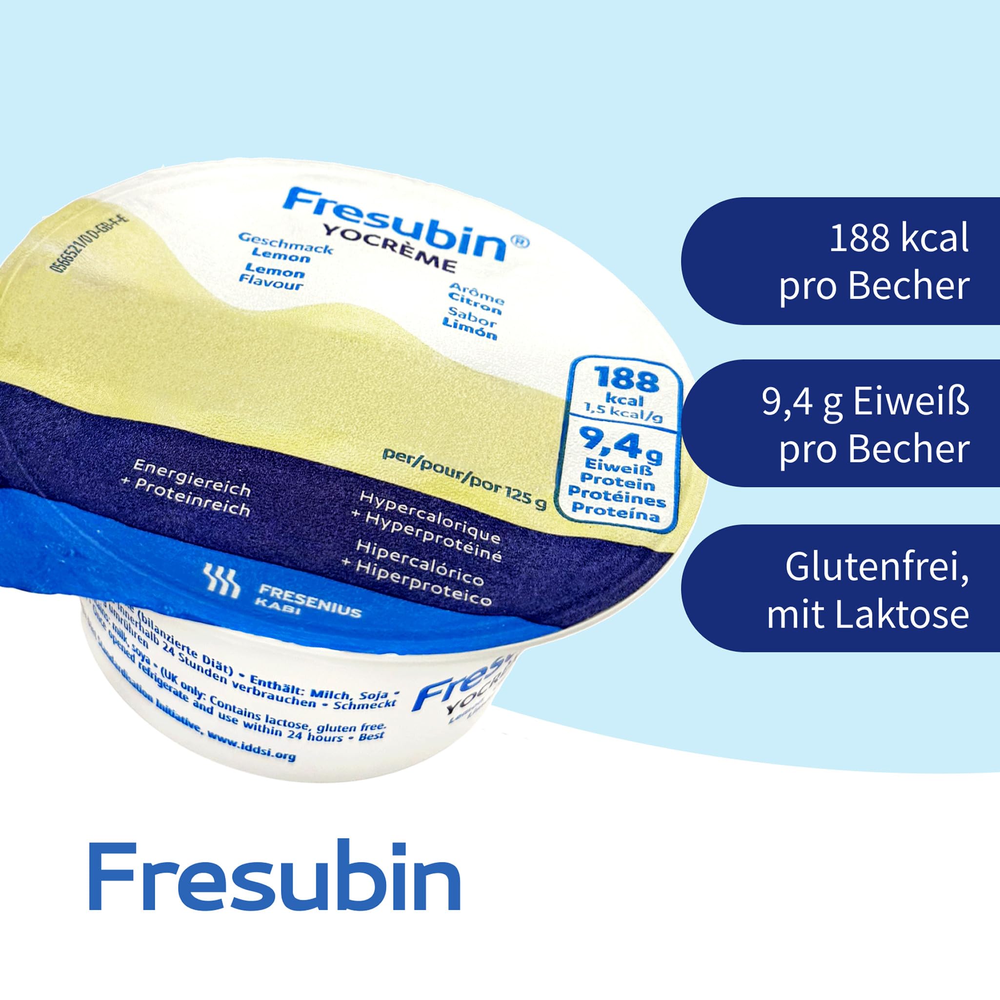 Fresubin YO Creme Lemon 24x125g - Hochkalorische Creme zum Löffeln mit joghurt-frischem Zitronen Geschmack von Fresenius Kabi, 188 kcal pro Becher (125 g) (24er Pack), glutenfrei