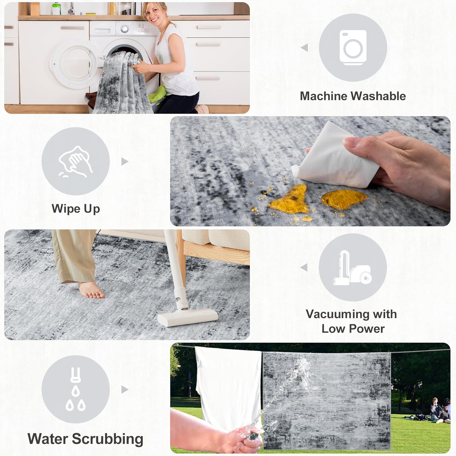 8x10 Area Rugs for Living Room - Washable Rug Modern Abstract Soft Large Neutral Non-Slip Carpet Indoor Floor Thin Carpets for Bedroom Dining Room Farmhouse Nursery Home Office Black - Image 4