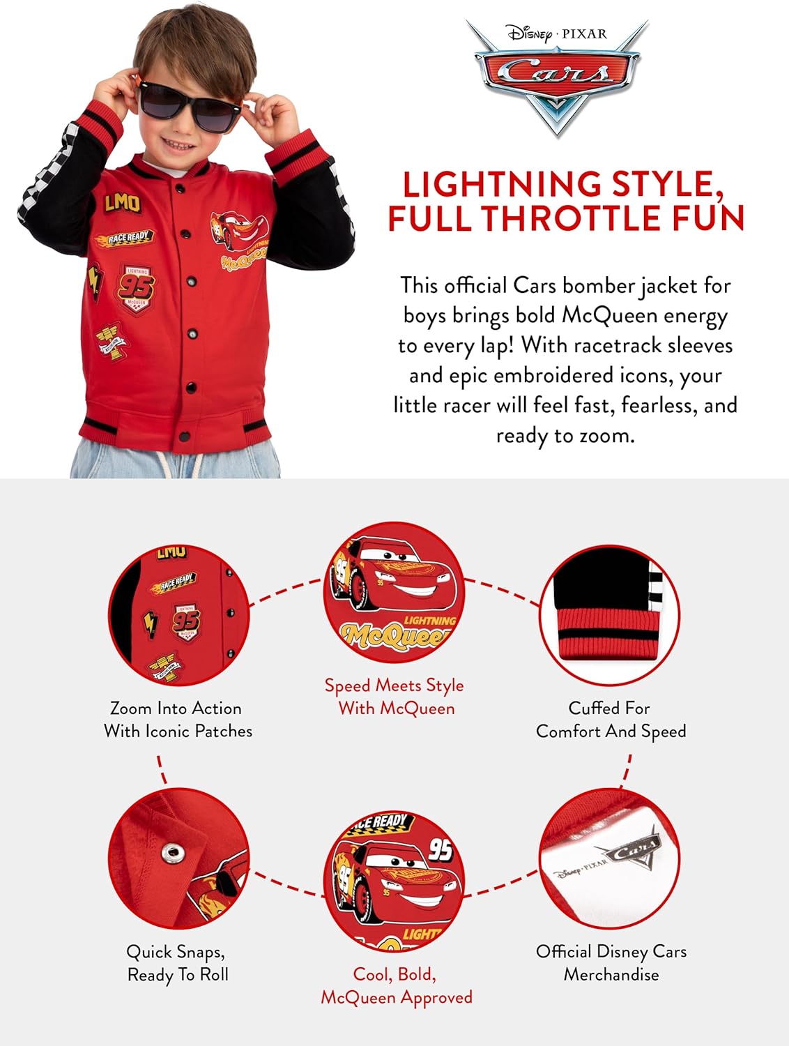 Disney Cars Boys Jacket, Lightning McQueen Jacket, Lightning McQueen Bomber Jackets For Boys - Image 5