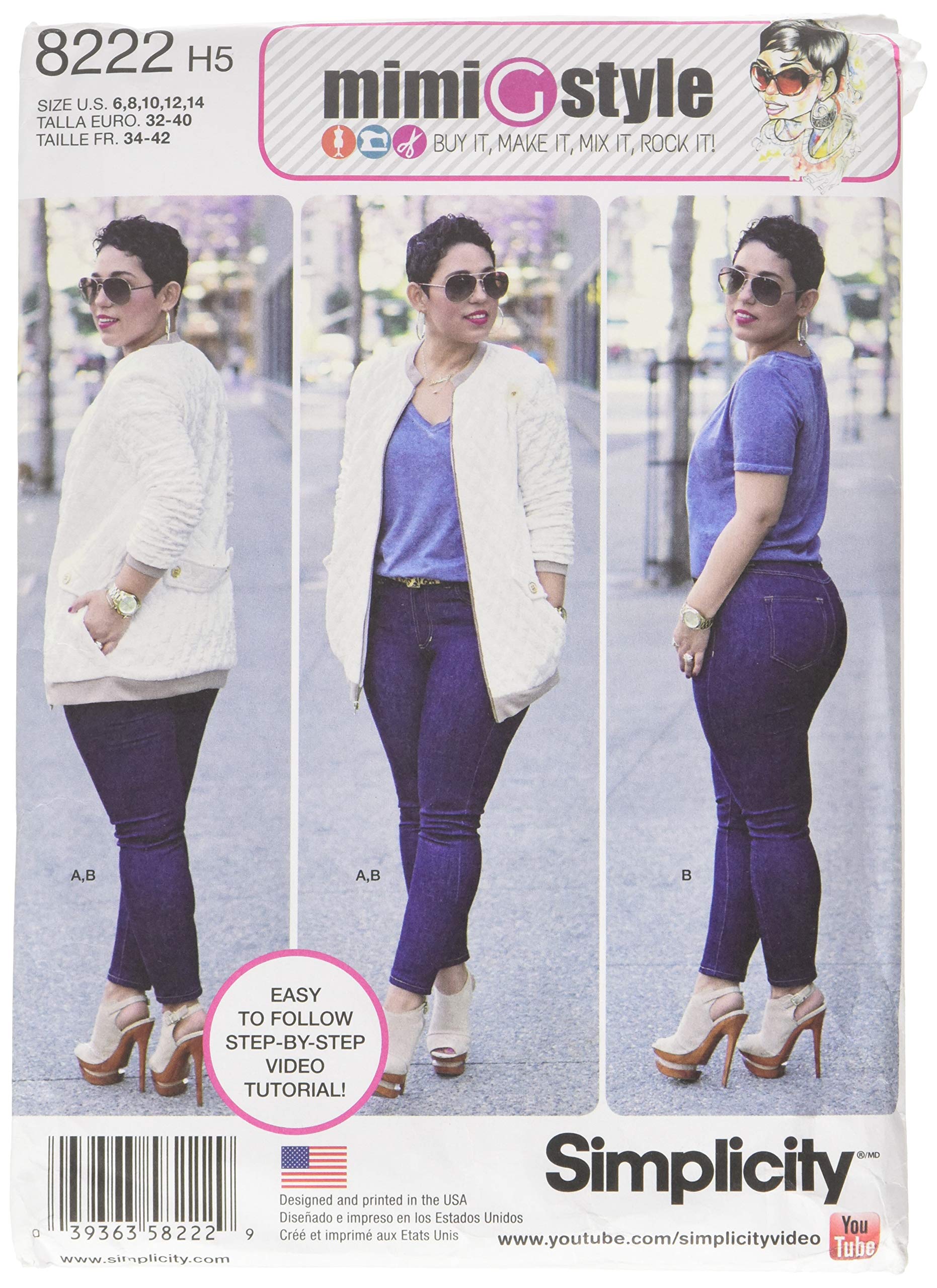 Simplicity Pattern 8222 Mimi G Bomber Jacket and Stretch Skinny Jeans, Paper, White, 22 x 15 x 1 cm