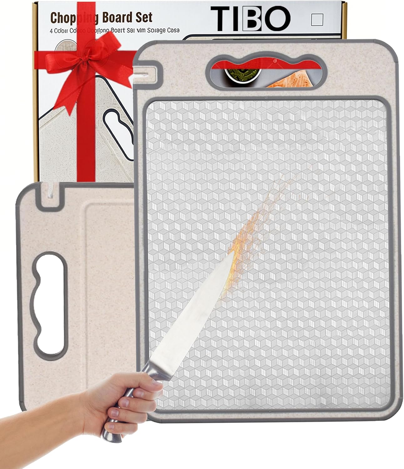 Cutting Board With Knife Sharpener, Non-Porous Titanium Cutting Board With Garlic, Double-Sided Titanium & PP Kitchen Cutting Board Set For Meat, Vegetables, Fruits (GeneralA)
