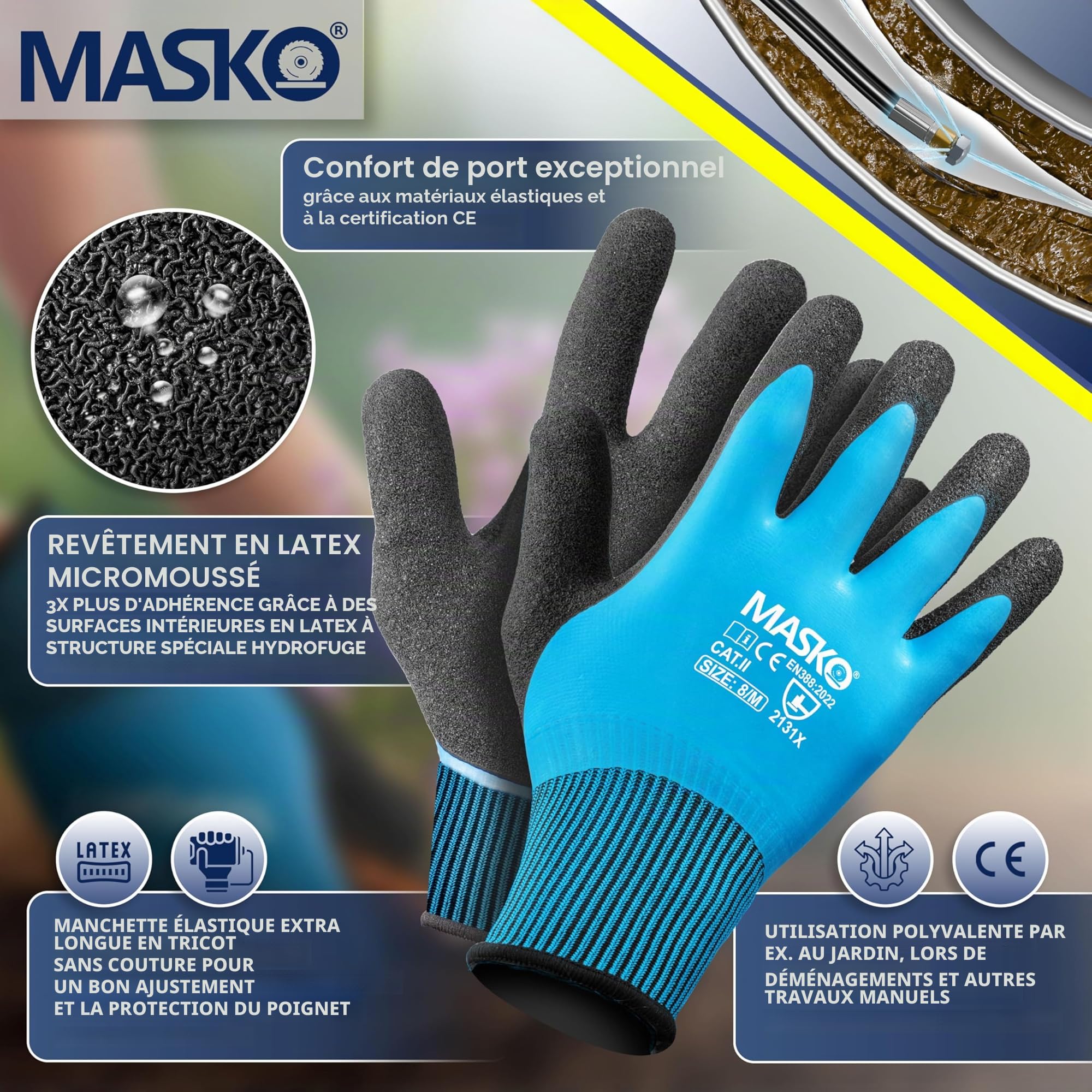 MASKO® Débouche canalisation premium Kit de débouchage 200 bars, sac 3 adaptateurs 2 buses + système rotatif inclus compatible avec le nettoyeur haute pression Kärcher k2-k7 LAVOR kit universel, 30m
