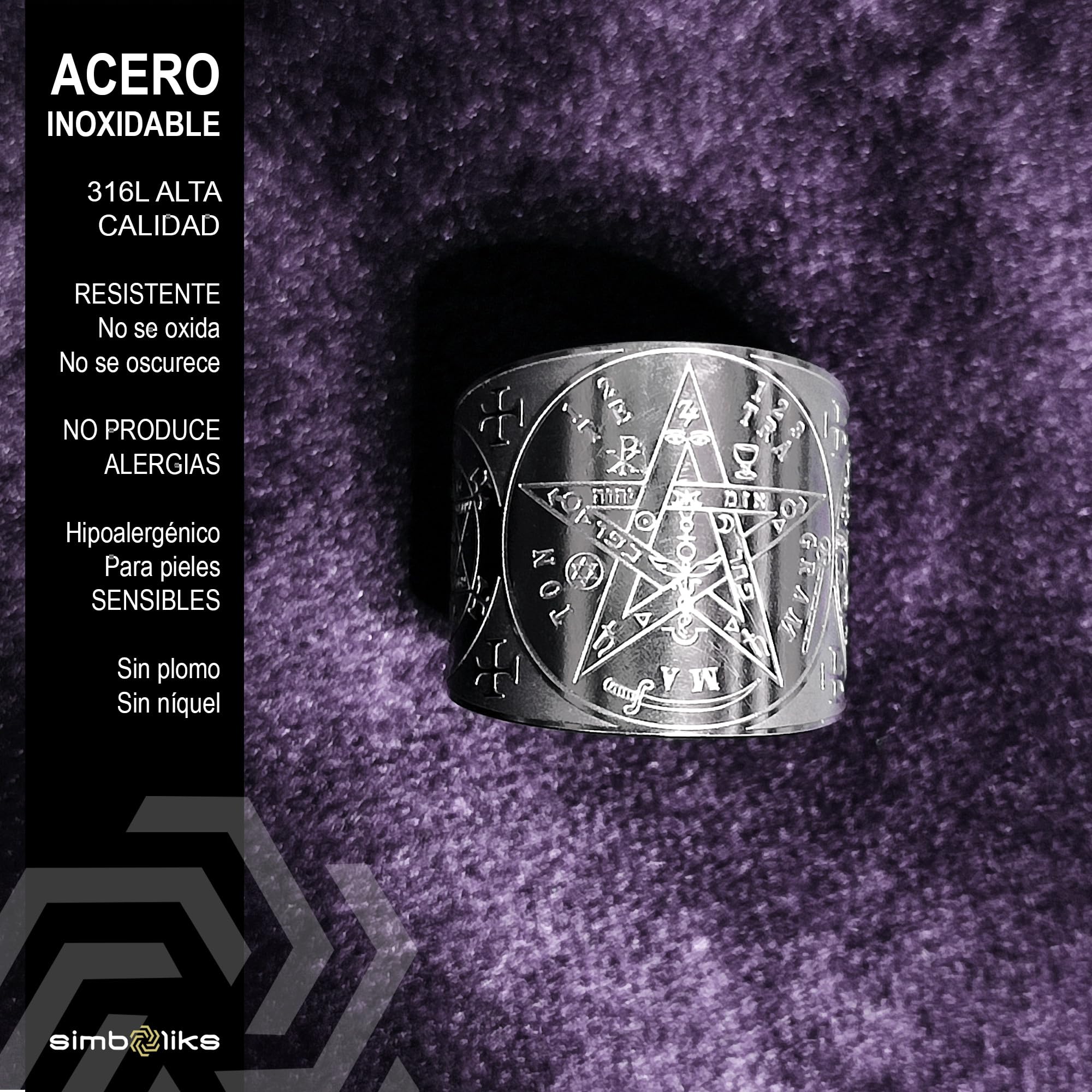 SIMBOLIKS Tetragrammaton anillo Ajustable Tetragramaton Pentáculo Pentagrama Amuleto de buena suerte anillo ajustable para hombre eficaz para combatir el mal del ojo, las envidias, entidades negativas