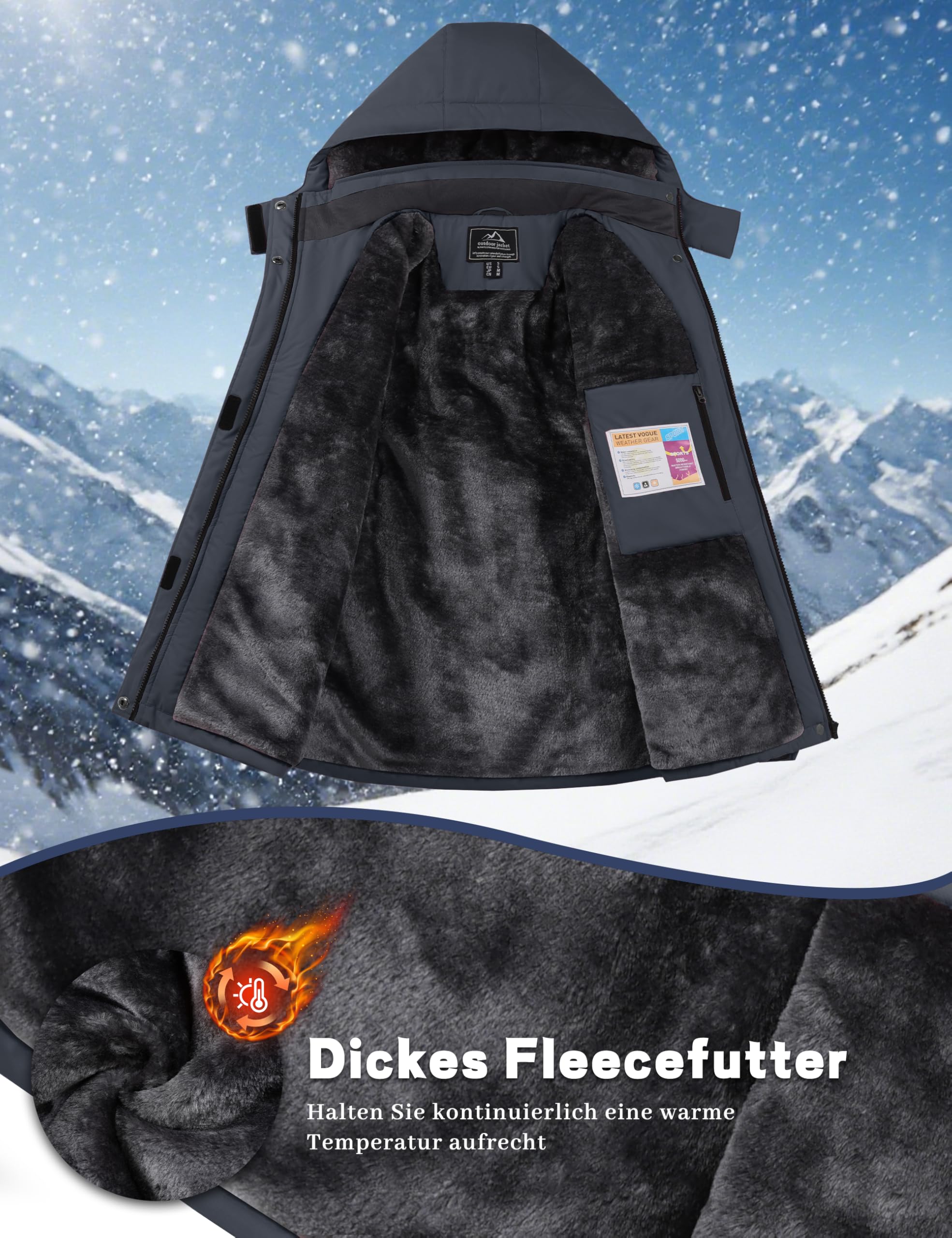 TACVASEN Damen Winterjacke Wasserdicht Outdoor Winter Skijacke Windbreaker | Softshelljacke,Snowboardjacke,Winddicht,Wasserdicht,Warm,Snowboard,Fleece,Gefütterte,mit Abnehmbarer Kapuze,Wintermantel