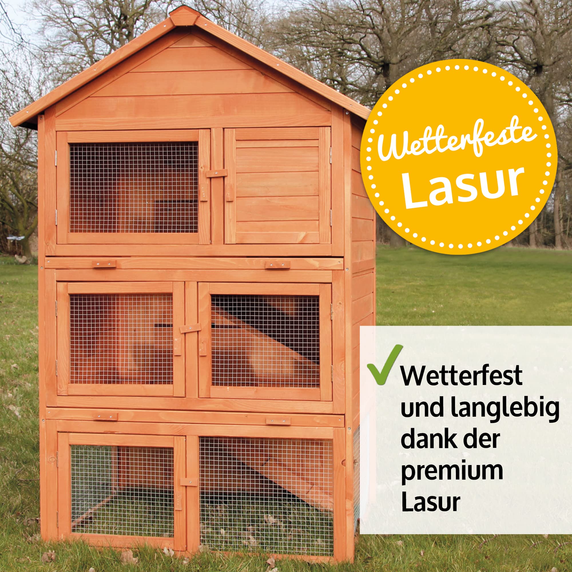 zooprinz Hasenstall Jumbo 3-stöckig – Kaninchenstall aus Vollholz