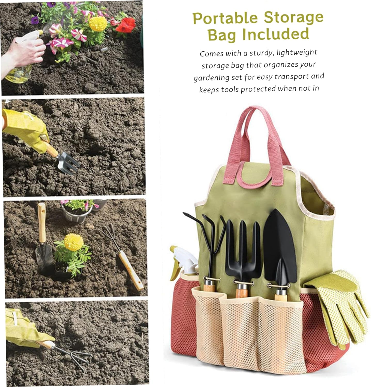 Gardening Tool Kit - 9-Piece Heavy Duty Garden Tool Sets with Ergonomic Non-Slip Grips Rust-Resistant Shovel Trowel Rake Pruner & Storage Bag