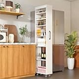 RLRO 7-Tier Slim Storage Cart with Wheels, 7.9''W Pull Out Rolling Utility Cart, Mobile Shelving Unit Organizer with Handle, Narrow Multi-Functional Open Shelf for Kitchen, Bathroom, Laundry Room