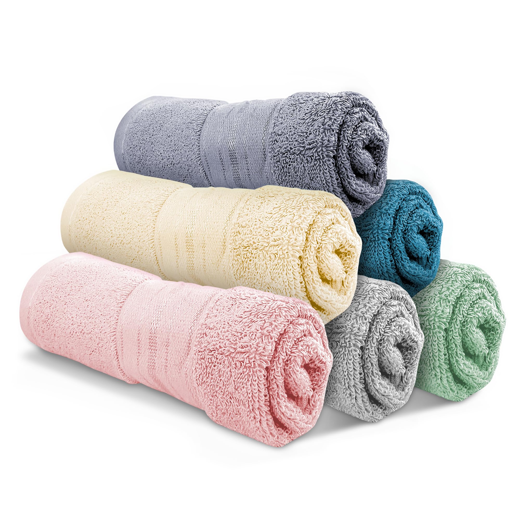 Neneh Tayyiba 6 Pack Hand Towels for Bathroom, Soft, Highly Absorbent & Fast Drying Face Cloths, Durable & Gentle Wash Cloth for Face, Hands & Body, 33 x 33 cm