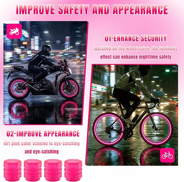 12 Piezas Tapas de Válvulas Luminosas para Coche, Tapones Rueda Coche Fluorescente, Tapones Fluorescentes para Neumáticos, Tapas Luminosas Accesorio Universal para Aire Coche Bicicleta Moto (Rosa) - 4