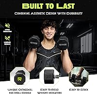 Vista 6 de Rubber Coated Dumbbells - No Roll Design Easy-Grip Steel Knurled Handle, Weights Dumbbells Set for Strength Training - Ideal Weights Set for Home