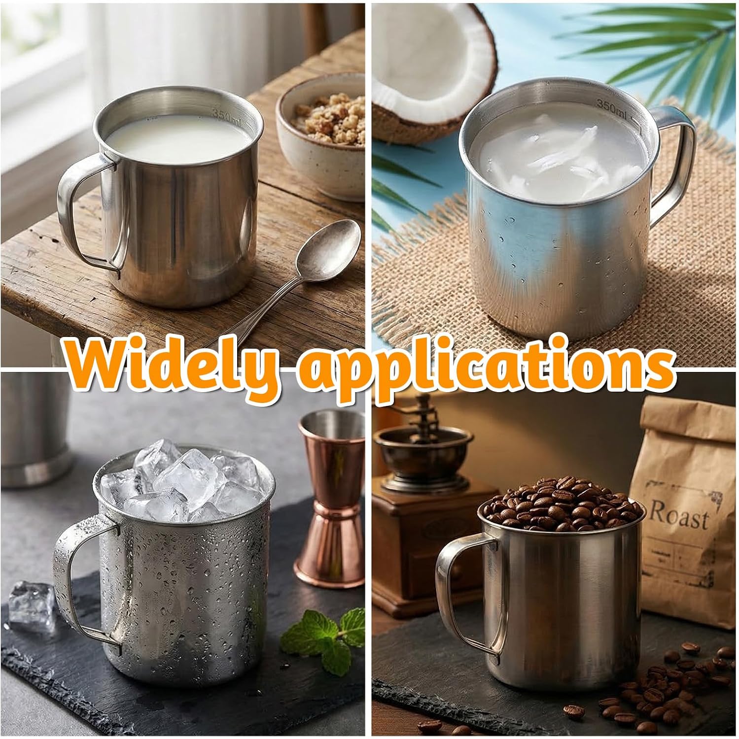 2 PCS Stainless Steel Dog Food Scoop, 1.5 Cup Pet Food Measuring Cup