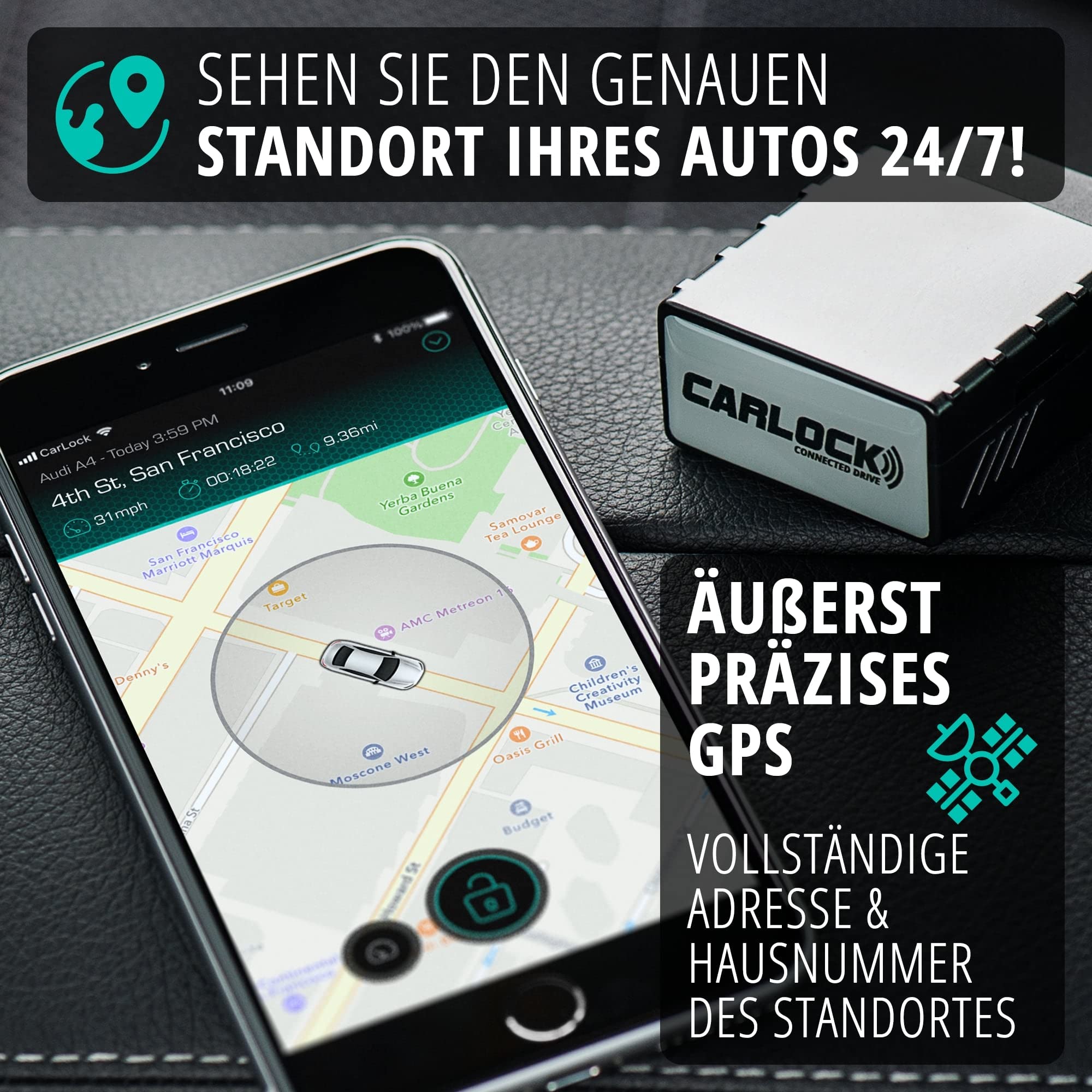 CARLOCK – 4G GPS Tracker Auto & Alarmanlage. Ortungsgerät Und Smartphone App. Sender Verfolgt Ihr Auto & Wohnmobil In Echtzeit Und Benachrichtigt Bei Verdächtigen Aktivitäten. OBD diebstahlschutz