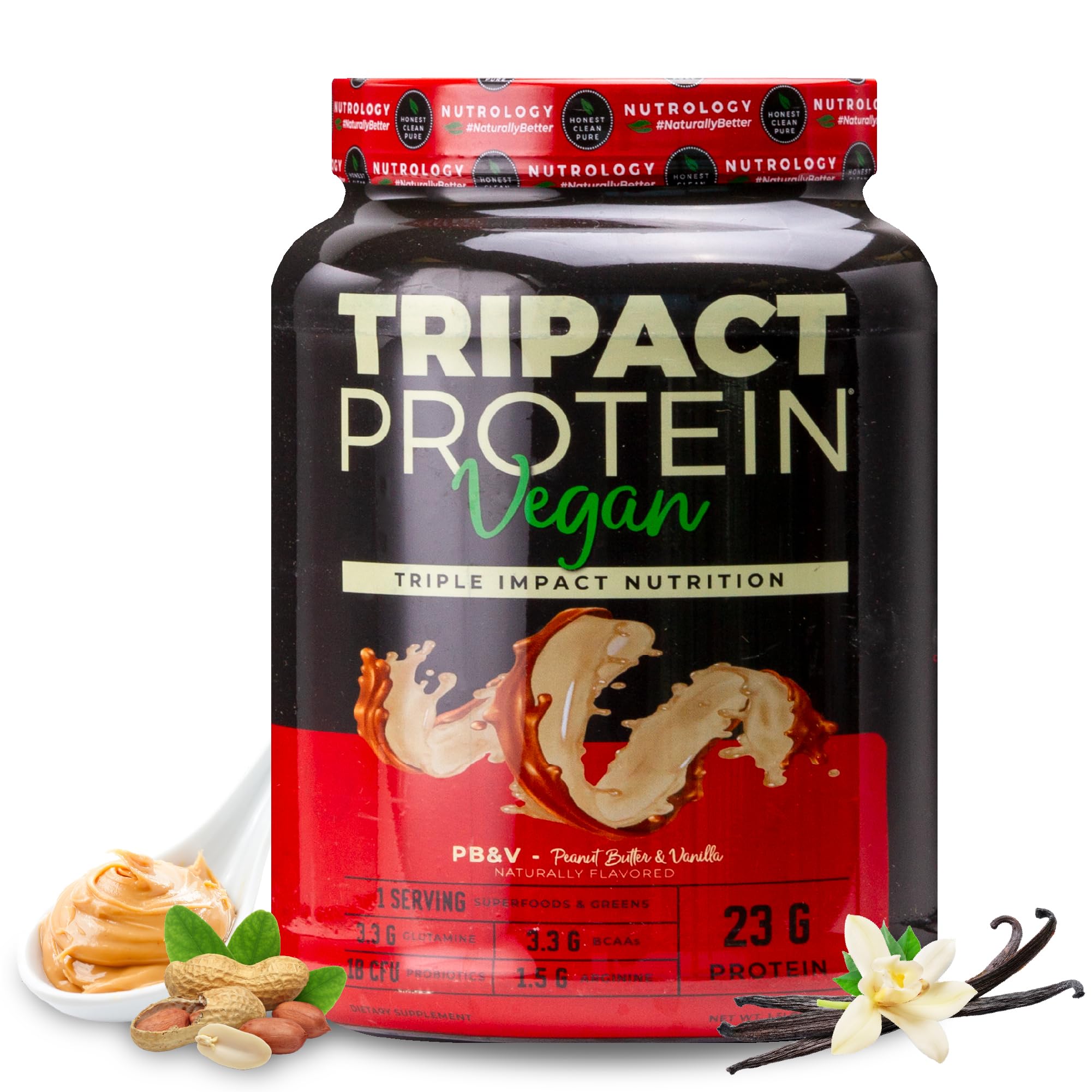 Nutrology Proteína Vegana de Ervilha e Abóbora, 23 g de proteína por porção, sabor Pasta de Amendoim e Baunilha, 20 porções