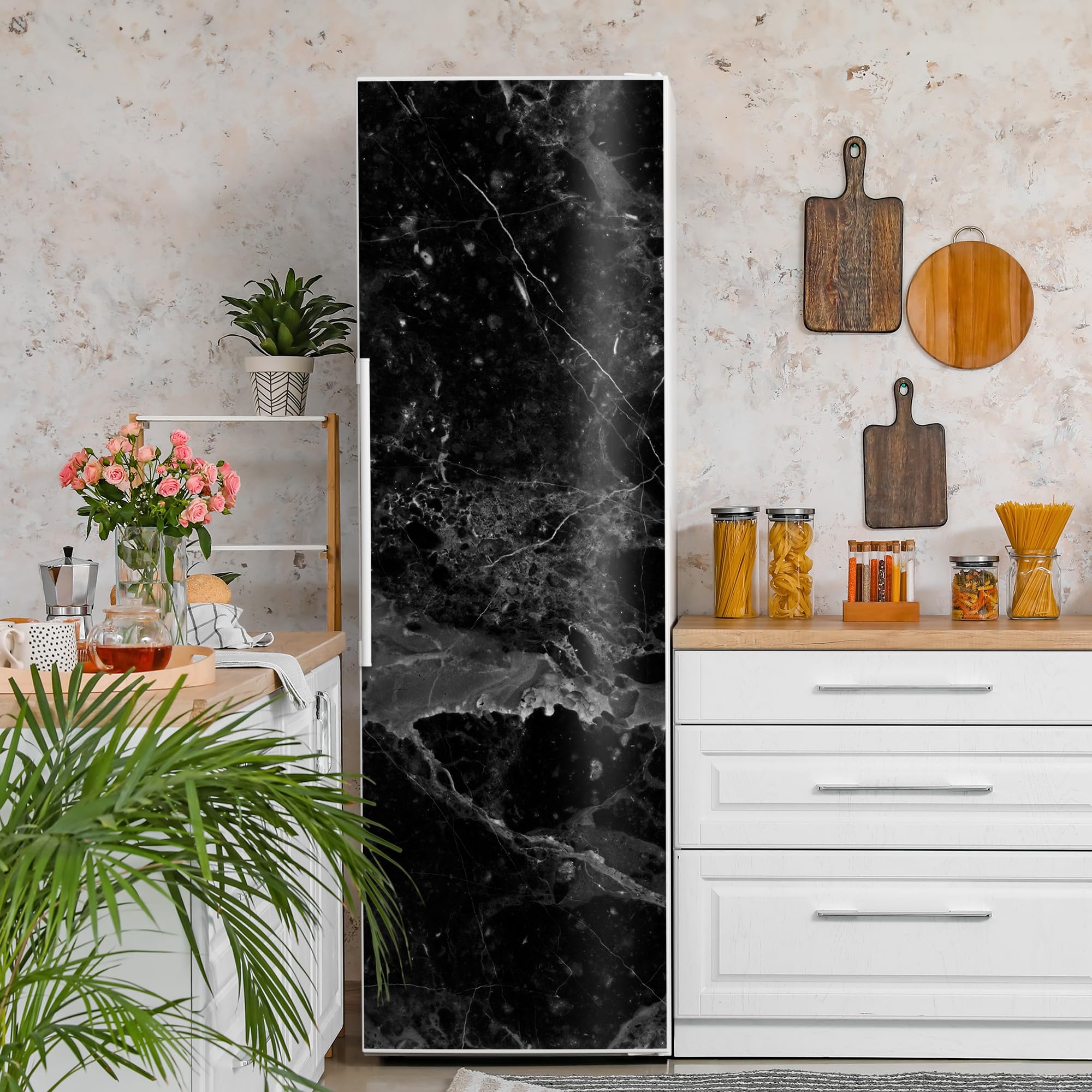 DEQORI Folia magnetyczna do lodówki 60 x 190 cm | motyw marmurowej płyty blisko | dekoracyjna mata magnetyczna ochrona przed zamrażarką | magnetyczna folia dekoracyjna samoprzylepna, magnetyczna i