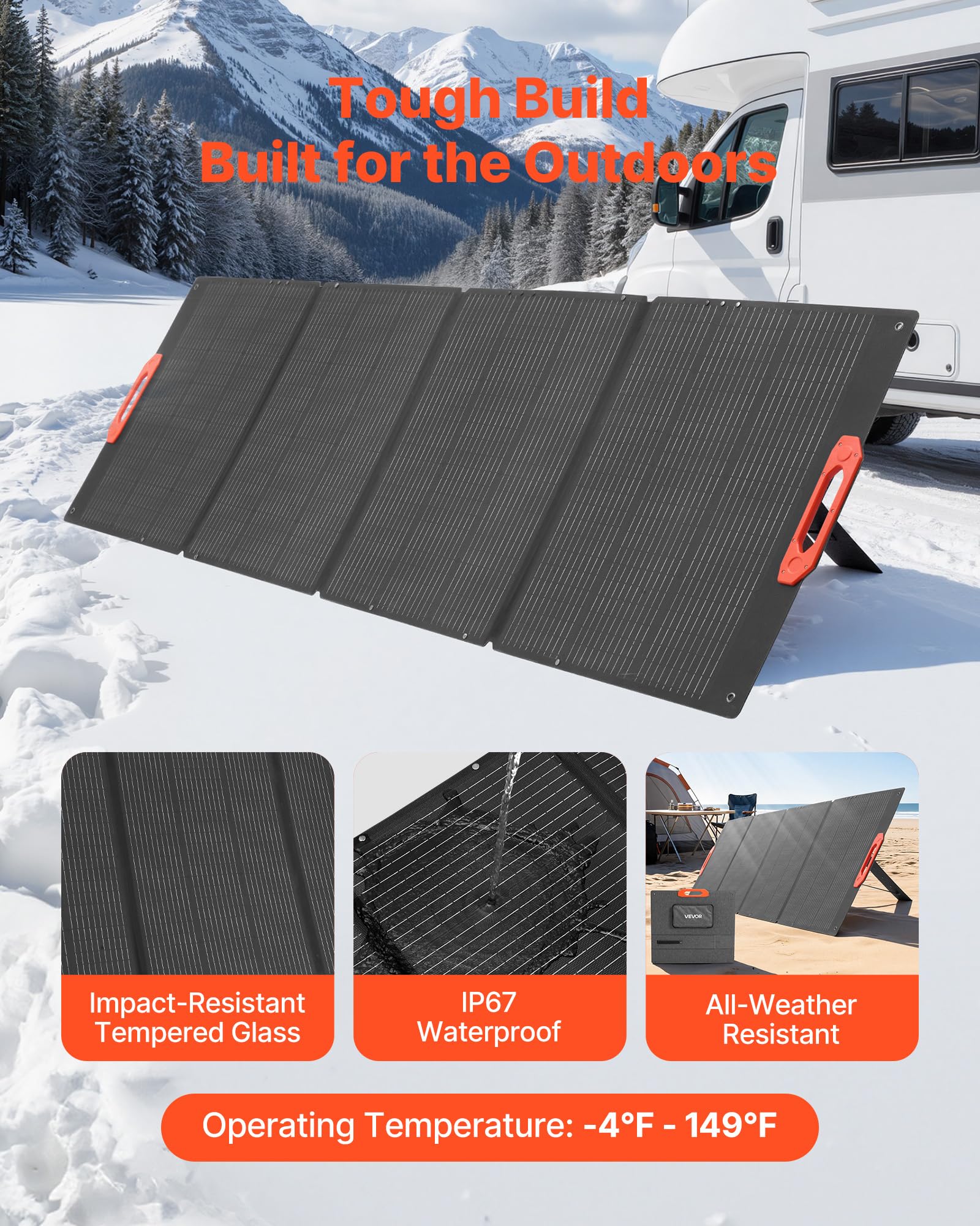 VEVOR Monokristalline Solarmodule 300W Faltbar, ETFE-Solarpanel-Ladegerät mit MC4-Ausgang & 10-in-1-DC-Adaptern, IP67 Wasserdicht, Balkonkraftwerk für Powerstations, Camping, Wandertouren