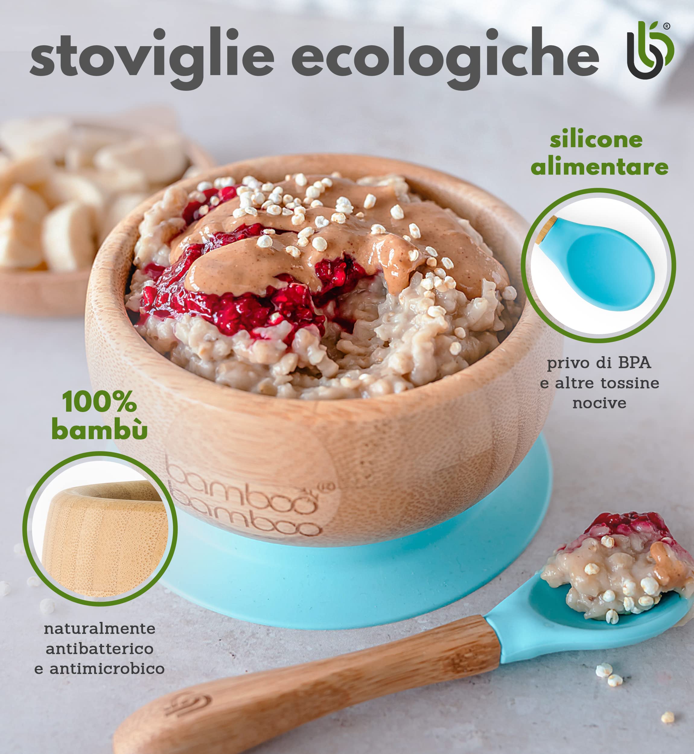bamboo bamboo Ciotola Baby & Cucchiaio Set, Ciotole Svezzamento, Ciotola Ventosa con Anello Silicone, Ciotole Toddler con Cucchiaio Baby, Ciotola per Bambini da 6 Mesi (Blu)