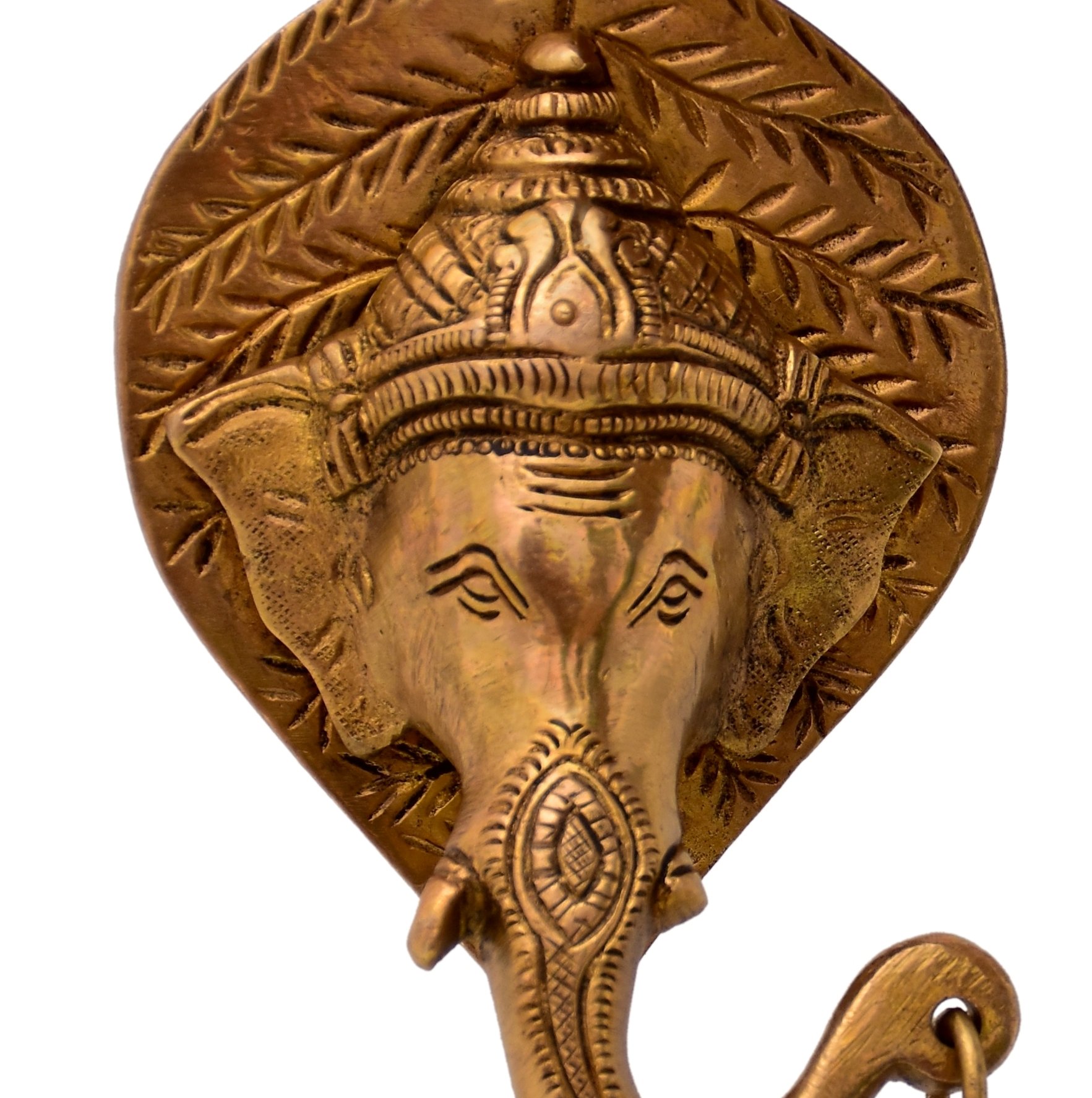 Purpledip Brass Antique finish Ganesha Head with Bell Wall hanging (10768B) 1