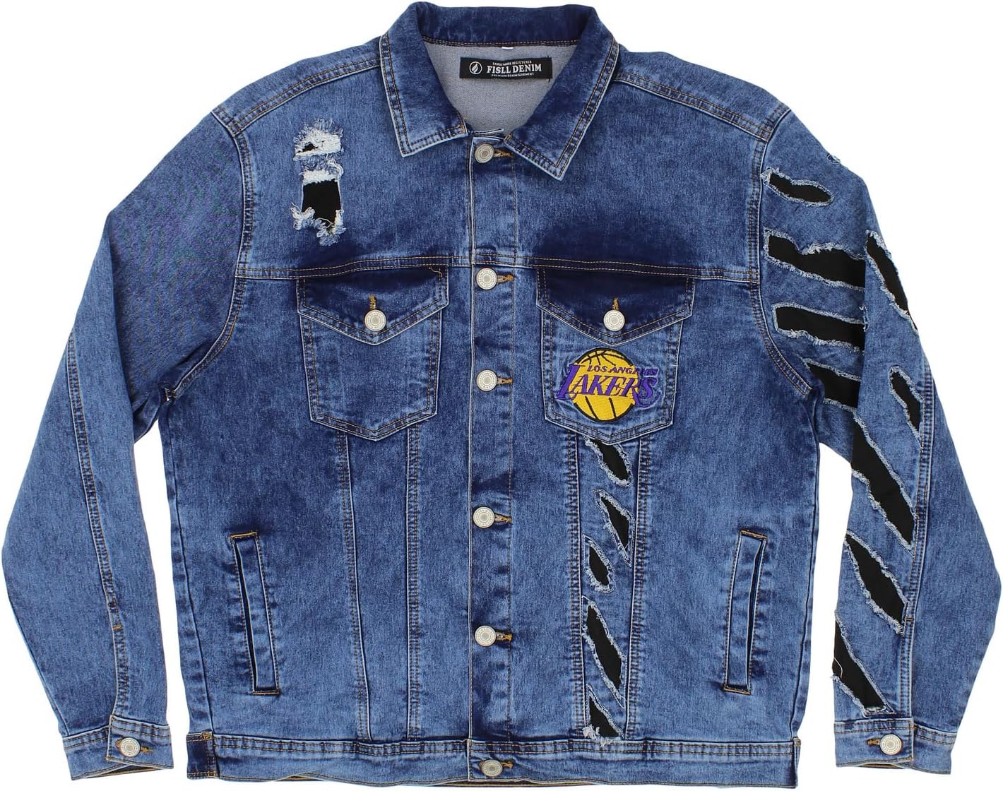 FISLL NBA Men's Ice Denim Jacket with Distressed Animal Claw Marks