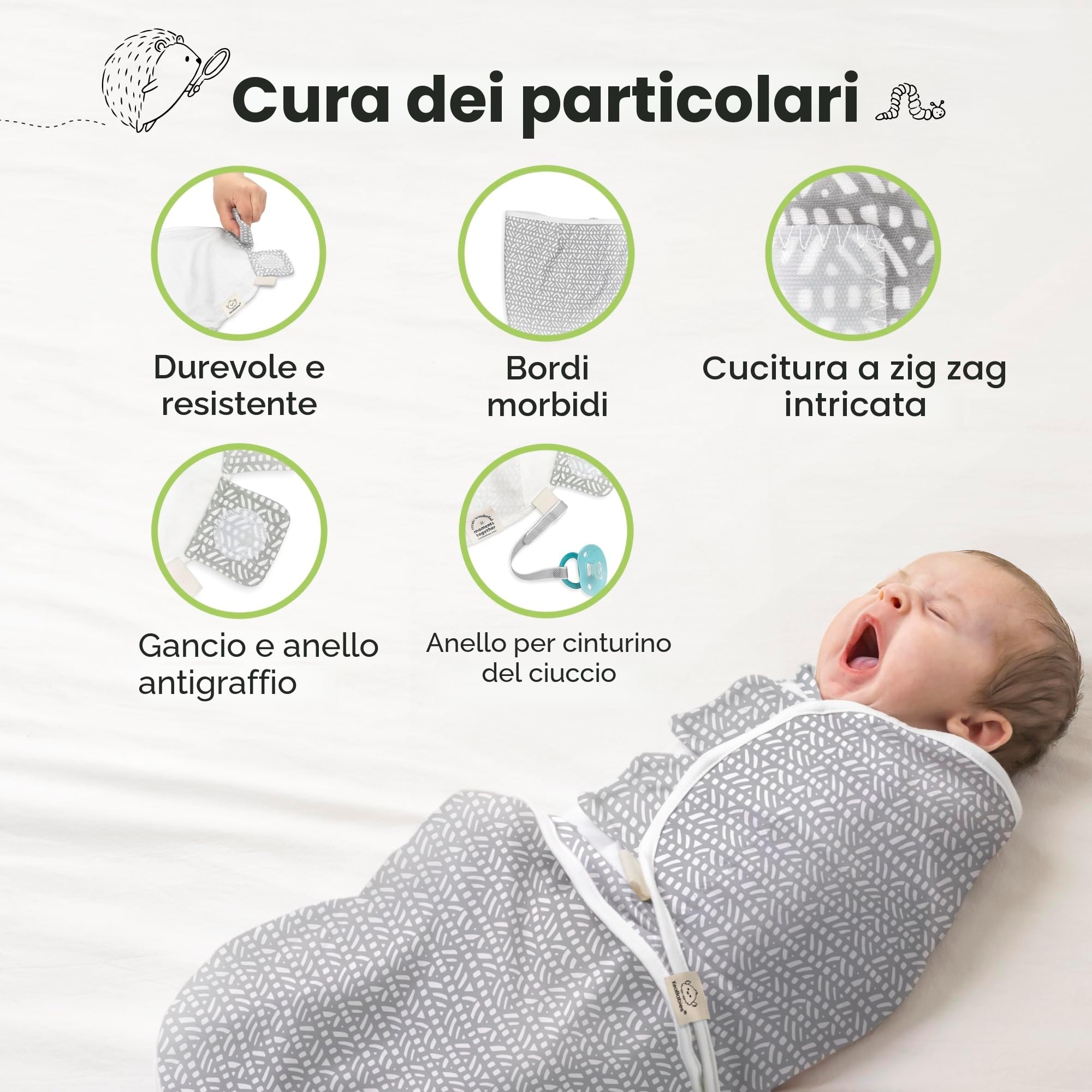KeaBabies Sacchi per il Sonno per neonati Organici - 3-Pack Swaddles 0-3 Mesi - Ergonomico - (Nordic)