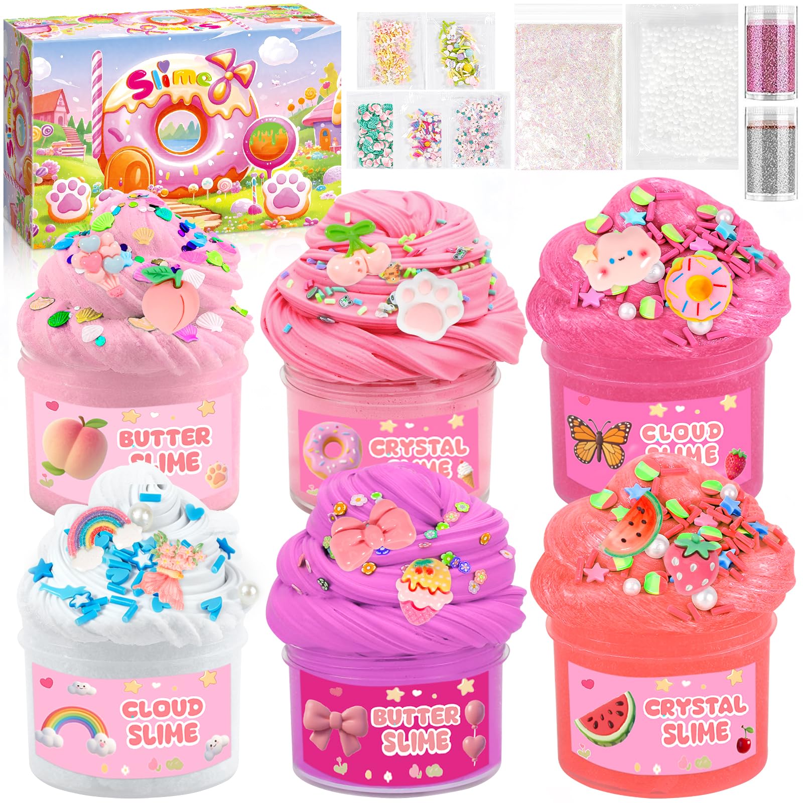 Fluffy Butter Kit Slime, 6 Confezioni Slime Kit, Soft and Stretchy, Kit Fai Da Te Giocattolo Antistress per Bambini, Giocattoli Regalo per Bambini