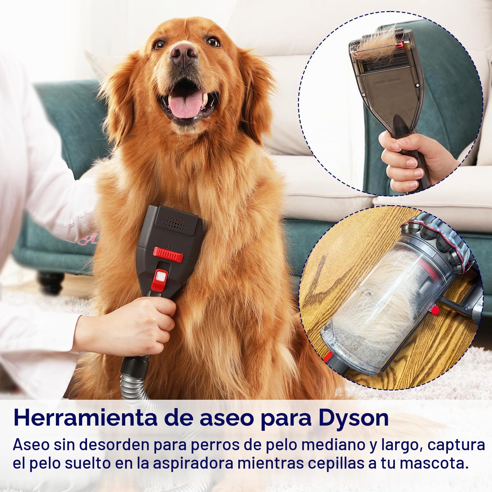 Portek Accesorio de aspiradora de pelo de perro para Dyson V15 V12 V11 V10 V8 V7 V6 G5 GEN5 Outsize V6, kit de herramientas de cepillo de aseo para mascotas con adaptador de manguera de extensión