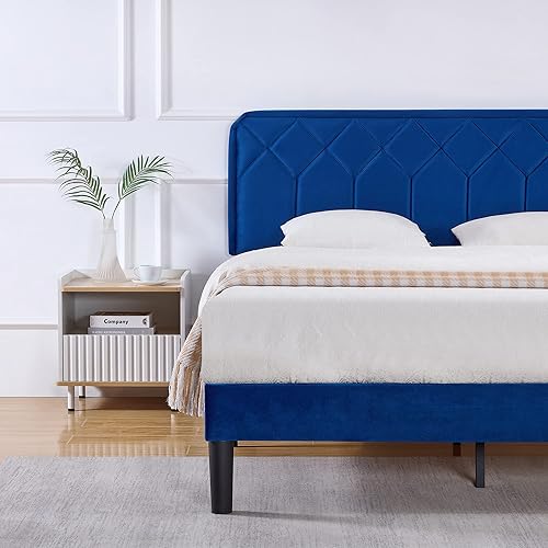 Miniatura 8 de VECELO Base de cama tamaño Queen con plataforma tapizada de alta calidad con cabecera ajustable en altura  base de colchón, soporte de listones de