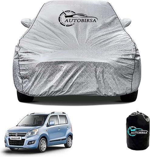 AUTOBIRSA Waterproof Car Body Cover for Maruti Wagonr with Mirror and Antenna Pocket and Soft Cotton Lining (4 Side Elasti...