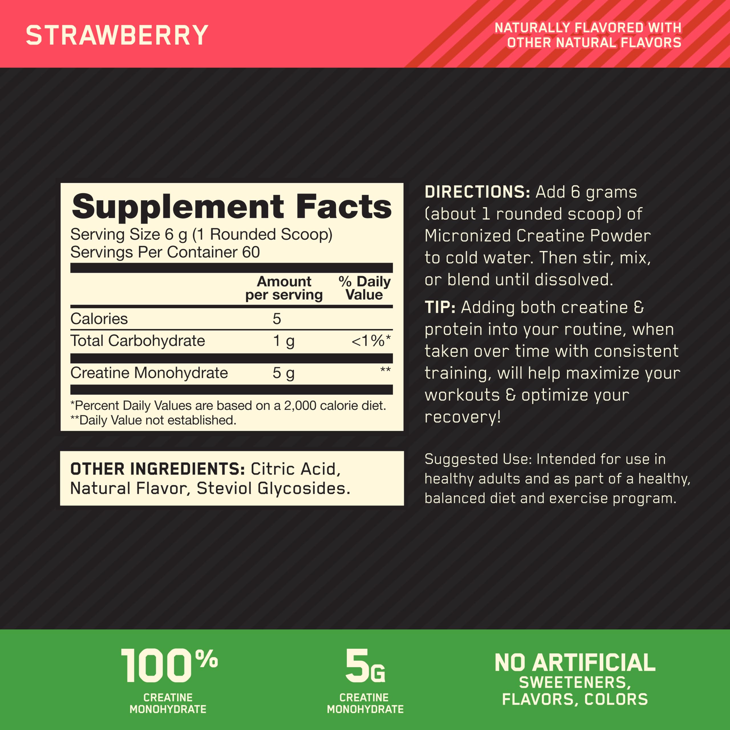 Optimum Nutrition Creatine Monohydrate Powder, Strawberry, 60 Servings — Amazon image 3