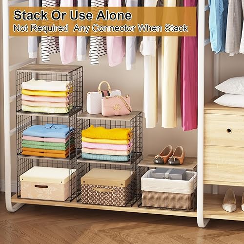 Miniatura 7 de Organizadores de armario ampliados y elevados y estantes de almacenamiento con tablero superior, juego de 3 estantes apilables para armario, cesta