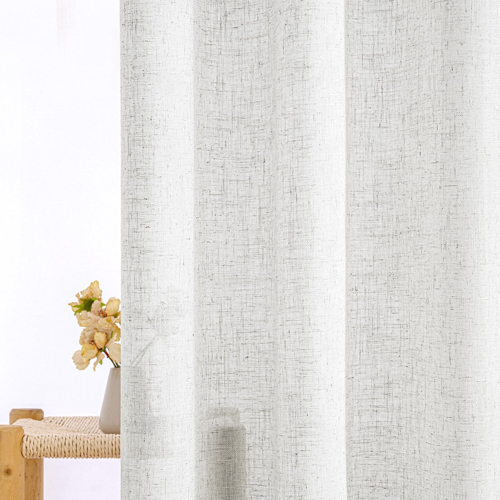 EMEMA Rideau Lin Blanc Œillets Transparent Rideaux 2x140x245cm | Transparent Léger Doux Flux Lumière Intimité Salon Bureau Vintage Élégant Aspect Naturel Tissu Respirant Lavable Machine