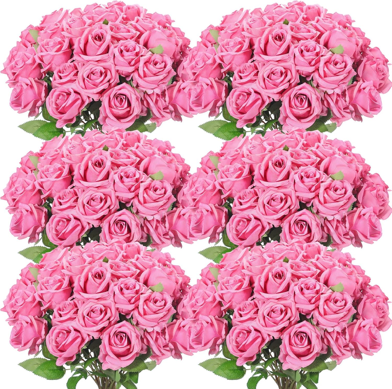 Jexine 50 Pcs Artificial Rose Flower Realistic Silk Roses with Stem Bouquet of Flowers Plastic Flowers Real Looking Fake Roses for Home Wedding Centerpieces Party Decorations (Dark Pink)