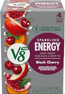 V8 SPARKLING +ENERGY Black Cherry Energy Drink, 11.5 fl oz Can (Pack of 4)