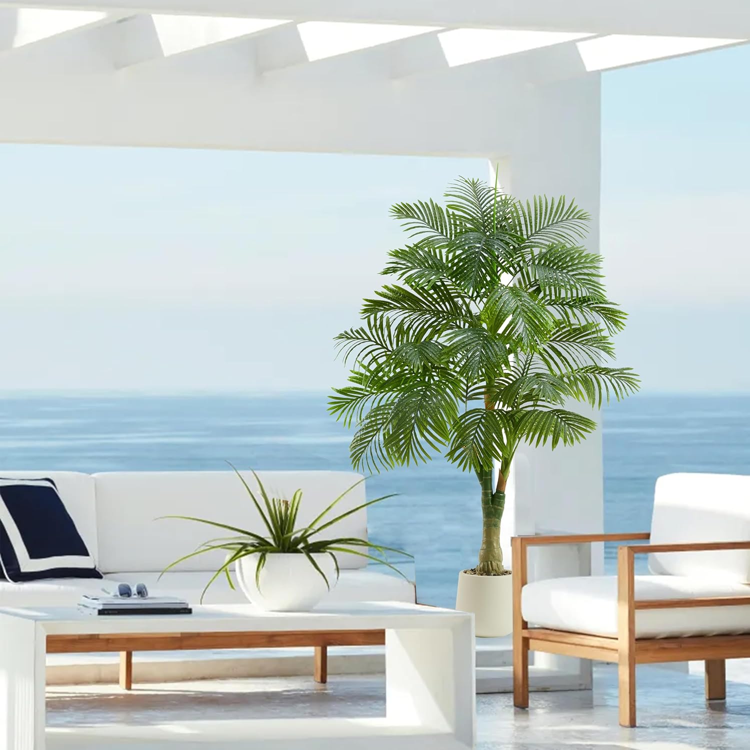 Artificial Golden Cane Palm Tree 6FT Tall Fake Plant Large Tropical Palms Trees with 3 Realistic Trunks, Faux Palm Plant Artificial Tree in Pot for Indoor Outdoor Room Patio Office Home Decor - Image 8