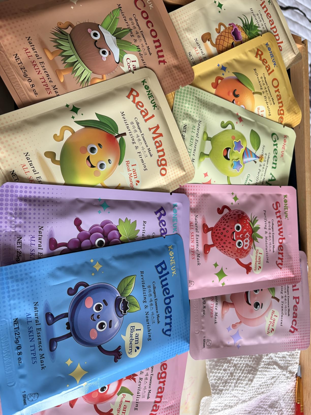 KONEUK 24 Pack Fruit Kids Face Mask, Collagen Hydrating Face Masks Skincare for Teens Girls, Skin Care for Kids, Spa Party Supplies and Bulk Birthday