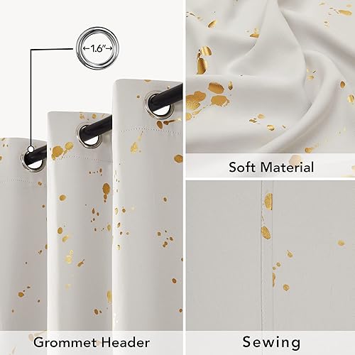 Miniatura 5 de Cortinas opacas Deconovo para no dejar pasar el sol, con ojales, diseño de impresión dorada, para habitación
