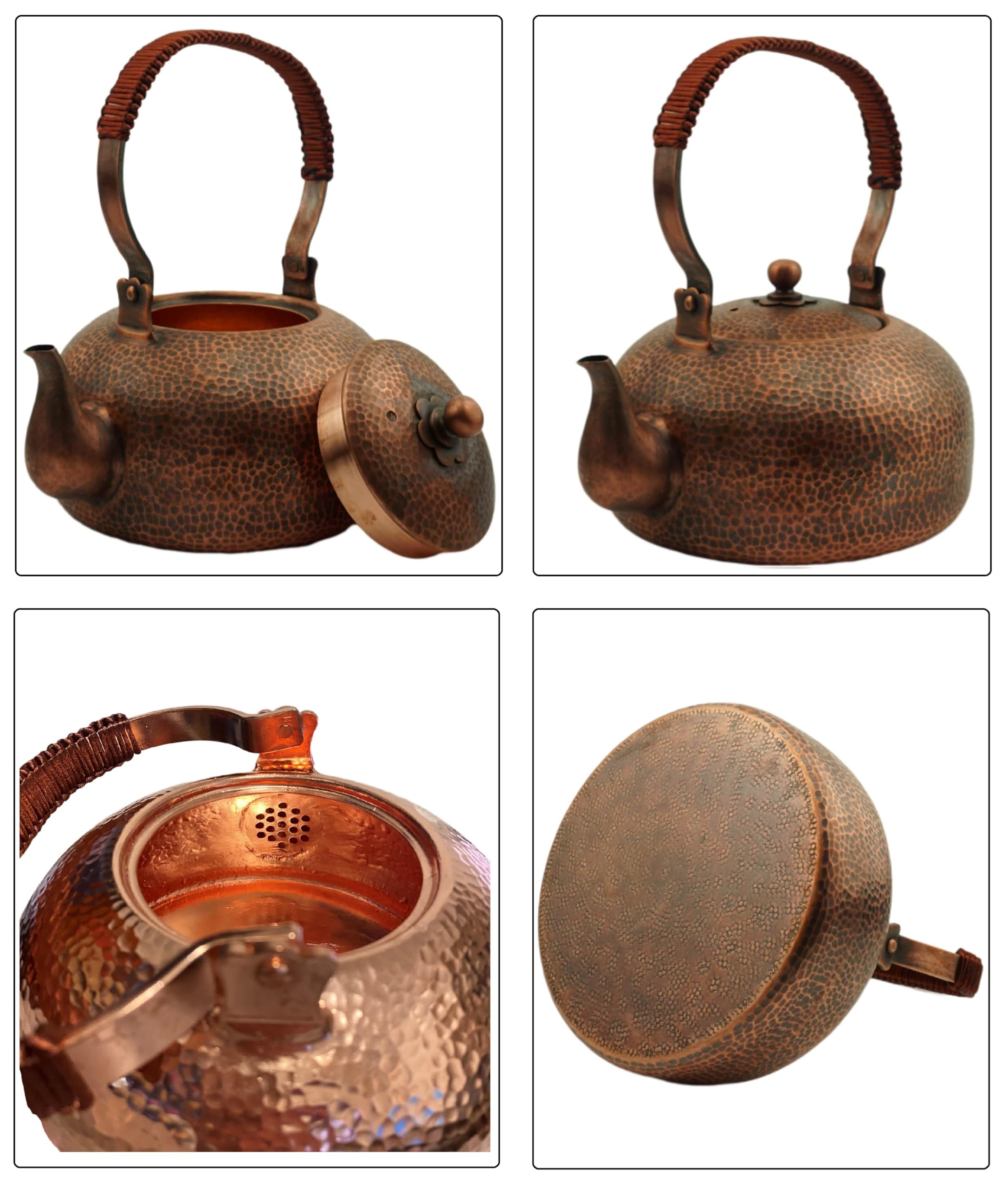 kkekos Handmade Copper Teapot Tea Kettle Chinese Teapot for Stovetop (2000ml,Brown)