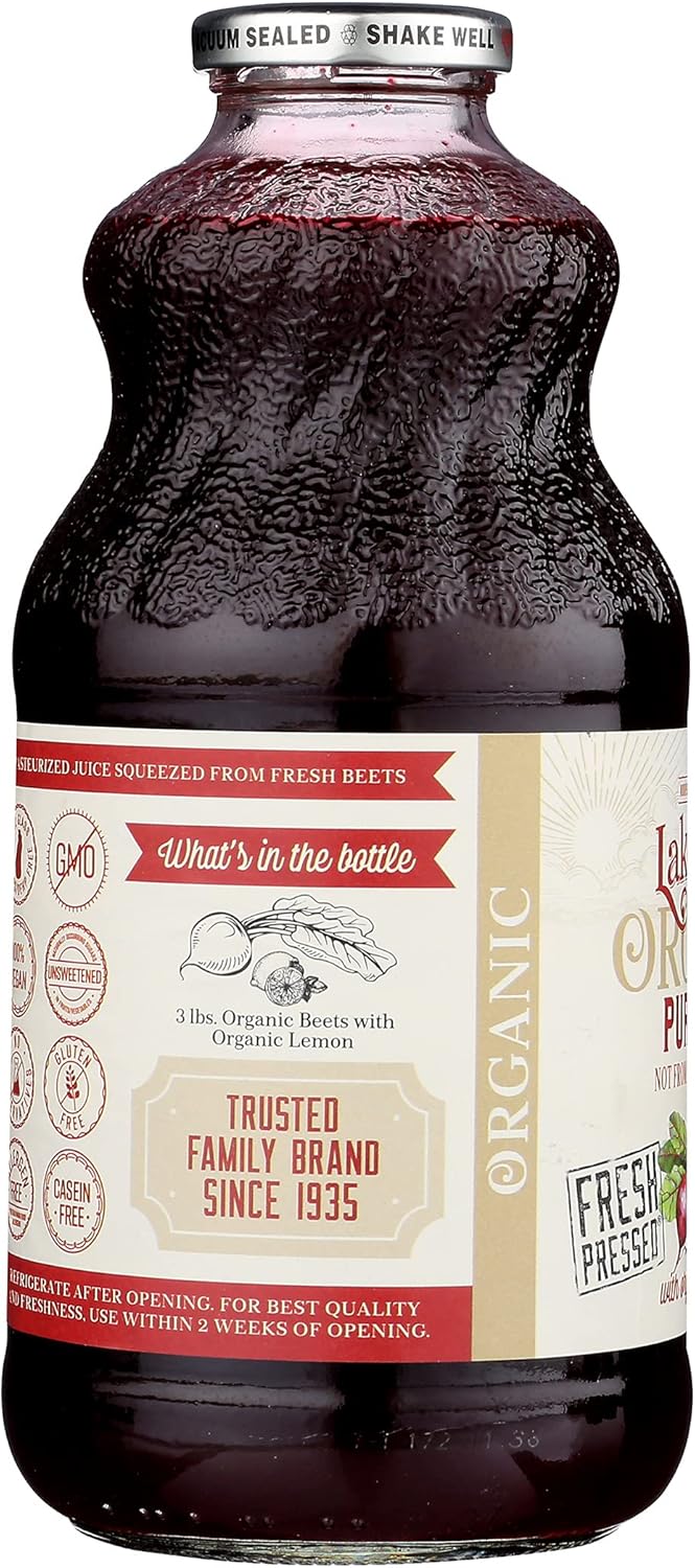 Lakewood Organic Pure Beet, Fresh Pressed, Beetroot, Bottle,Can, 32 Fl Oz, Pack of 6