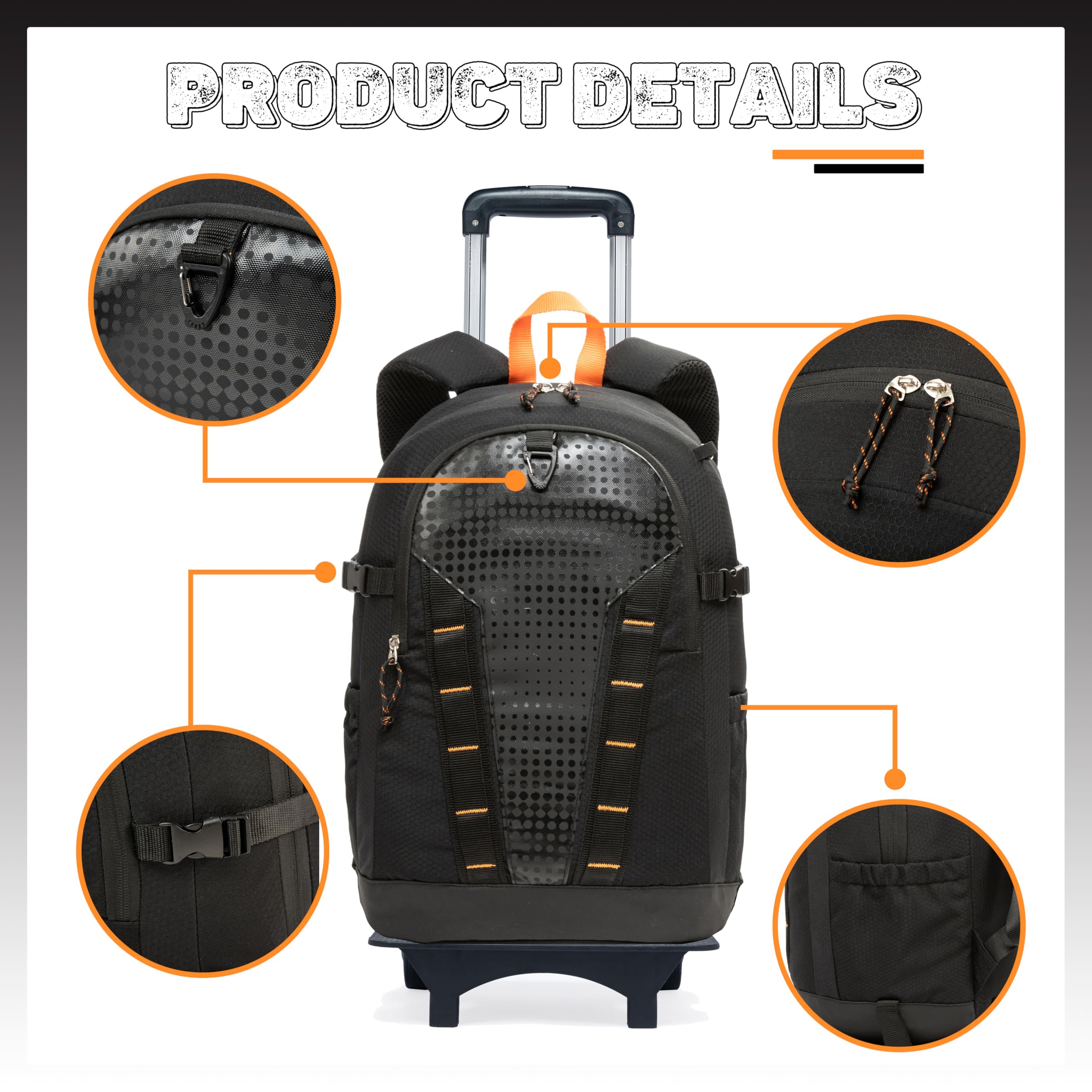 HTgroce Sac à Dos Roulette pour Ordinateur - Sac à Dos de Voyage avec roulettes - Valise Cabine Trolley Noir - Professionnel pour Travail, Études et Voyages