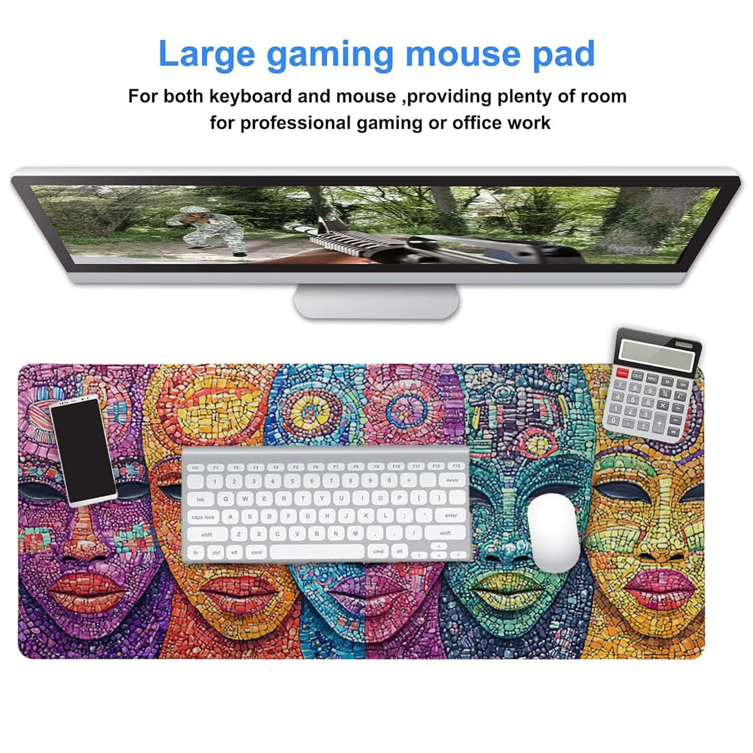 Podkładka pod mysz do gier, 1600 x 800 mm, XXL, duża gamingowa podkładka pod mysz, wodoodporna podkładka pod mysz, długa podkładka na biurko z przeszytymi krawędziami, mata na biurko z gumową podstawą