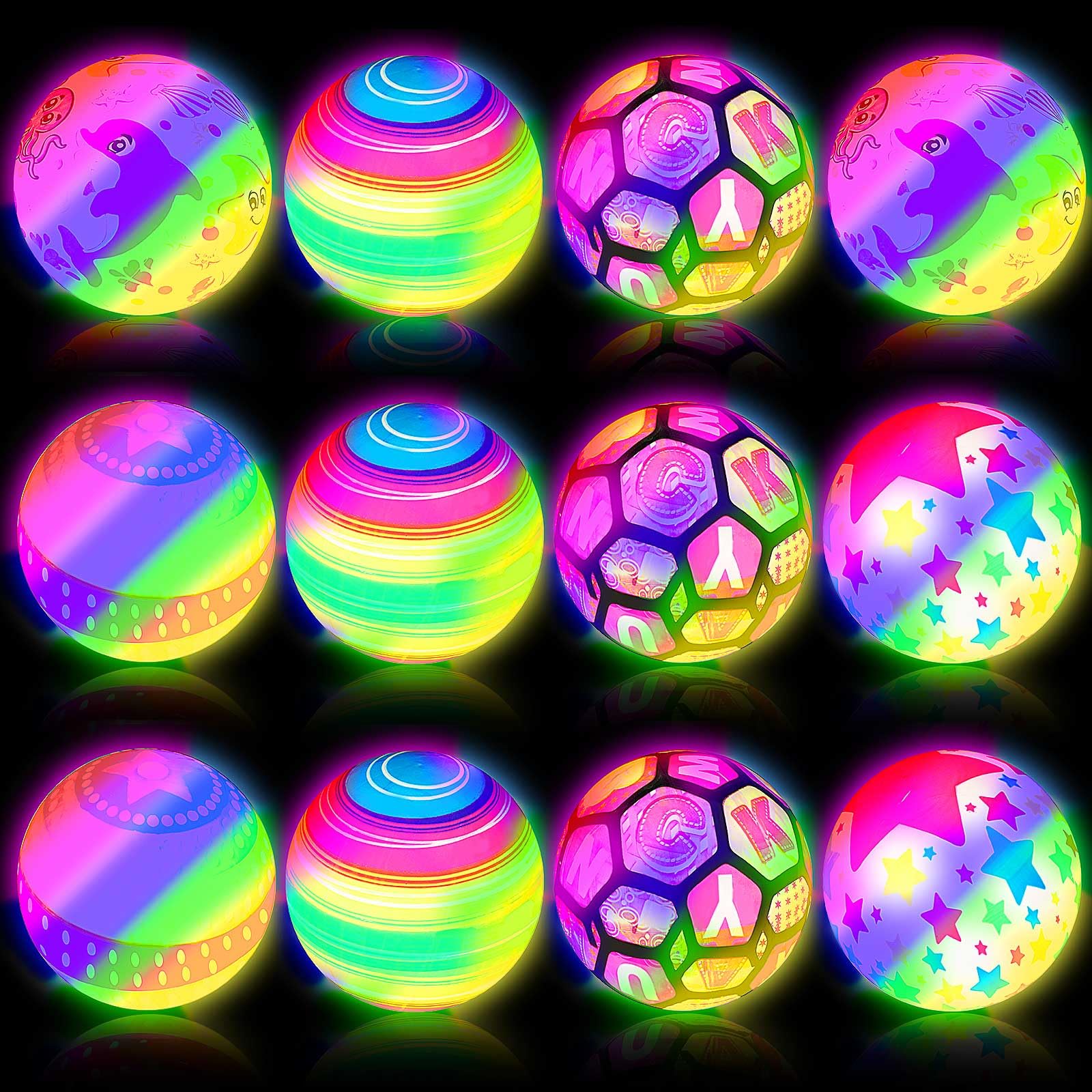 Jenaai 12 Pcs Light up Balls for Kids 8.7 Inch Glow in The Dark Balls LED Bouncing Balls with Pump Beach Ball Swimming Pool Balls Inflatable Ball Kickball for Outdoor Indoor Game Beach